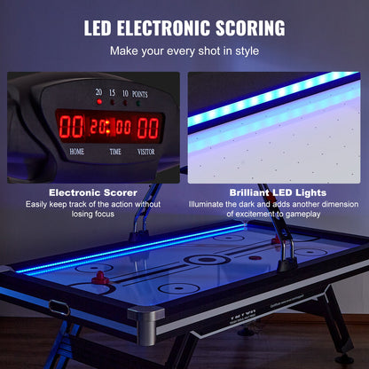 Air-Powered Hockey Table, Indoor Hockey Table for Kids and Adults, LED Sports Hockey Game with 2 Pucks, 2 Pushers, and Electronic Score System, Arcade Gaming Set for Game Room Family Home