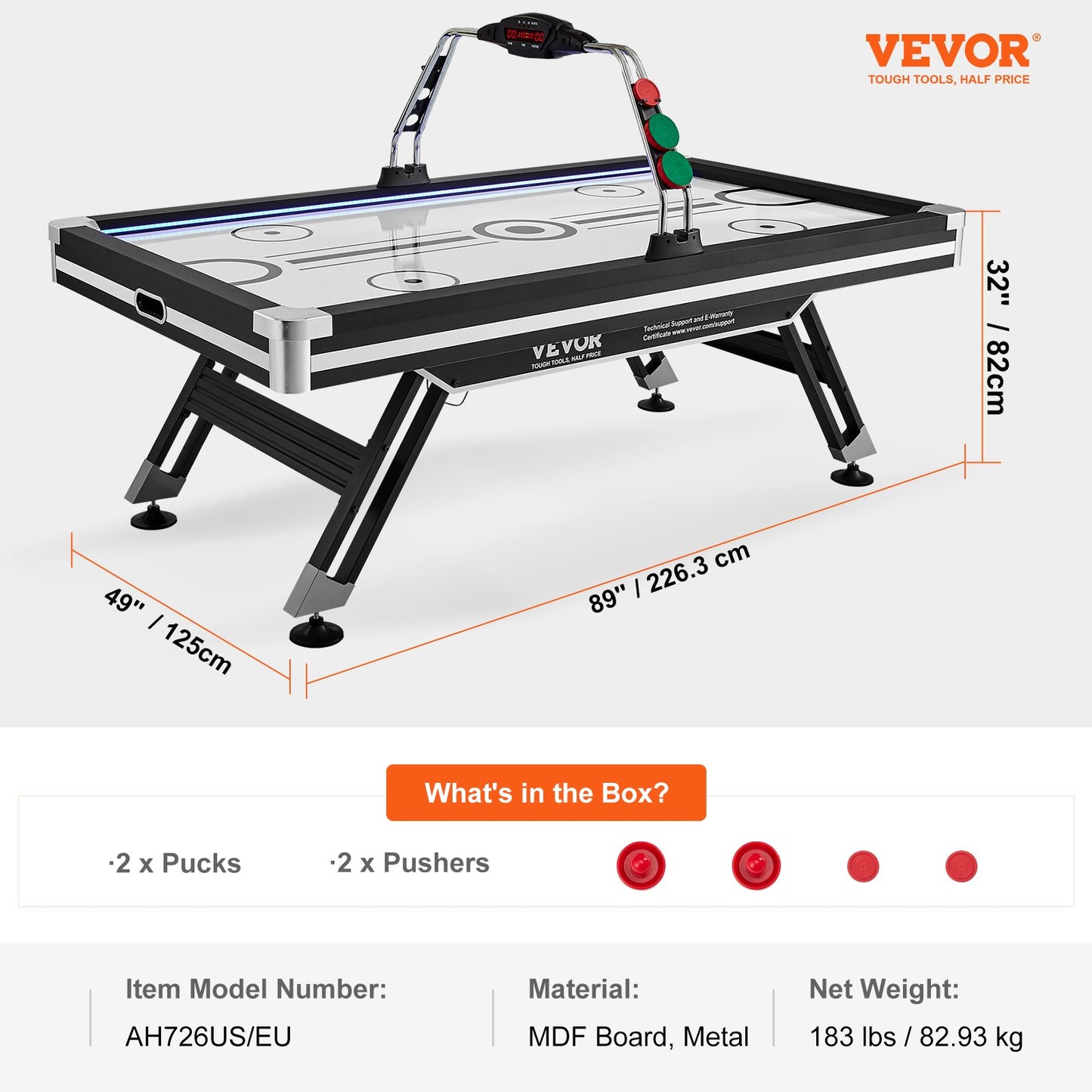 Air-Powered Hockey Table, Indoor Hockey Table for Kids and Adults, LED Sports Hockey Game with 2 Pucks, 2 Pushers, and Electronic Score System, Arcade Gaming Set for Game Room Family Home
