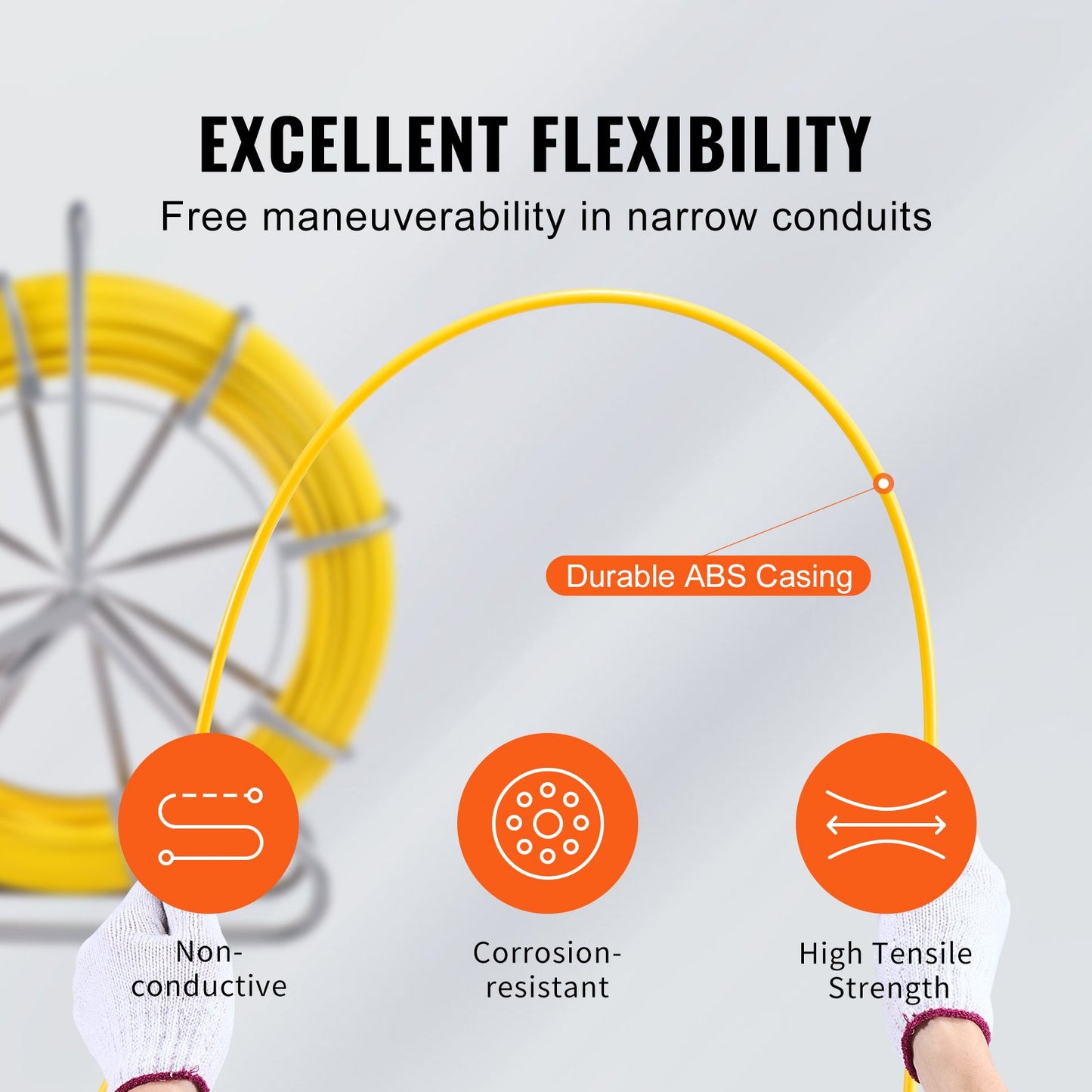 Fiskbandsavdragare Glasfiber 200mx7,9mm (656 ft 5/16 in) Tråd Kabeldragningskanal Roder