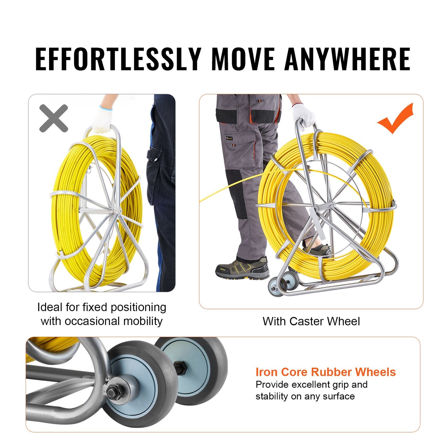 Fiskbandsavdragare Glasfiber 200mx7,9mm (656 ft 5/16 in) Tråd Kabeldragningskanal Roder