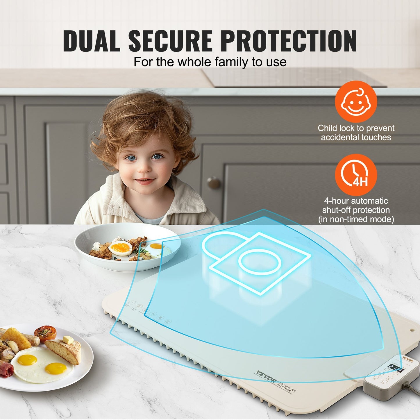 Elektrisk värmebricka, matvärmematta för buffé, rullbar och bärbar silikonmatvärmare med 4 justerbara temperaturinställningar, automatisk avstängning och barnlås, perfekt för fester, catering