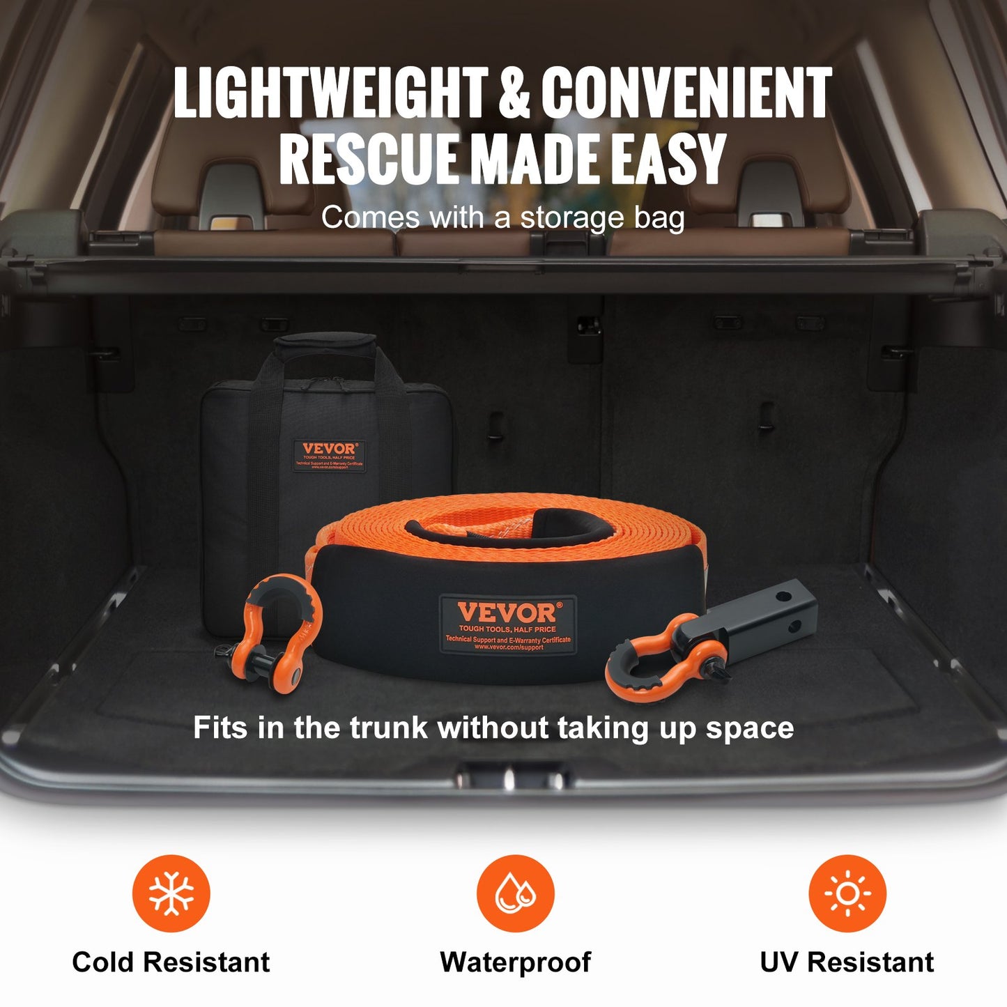 Polyester Heavy Duty Tow Strap Recovery Kit 3" x 30 ft/7.6 cm x 9.1 m (MBS-36,000 lbs/16,329 kg) Winch Strap, Triple Reinforced Loop, Snatch Strap + 2" (5.1 cm) Shackle Hitch Receiver + 3/4" (1.9 cm) D-Ring Shackles (2PCS) + Storage Bag
