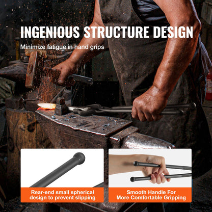 Smedtänger, 45,7 cm V-bitsbulttänger, smidetänger i kolstål med nitar i A3-stål, för långa, oregelbundna och spikformade smidesstycken, för nybörjare och erfarna smeder och bladsmeder