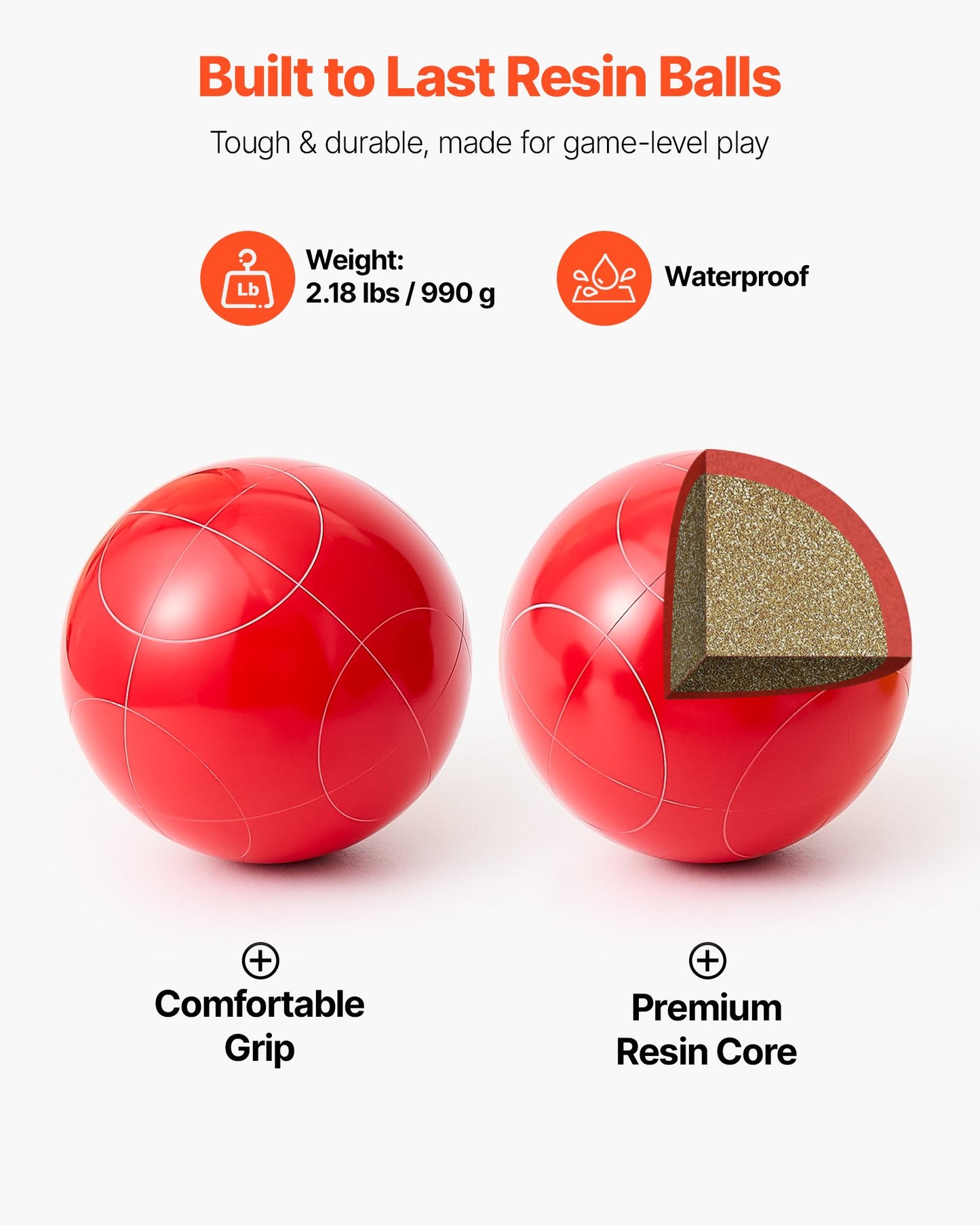 Bocce Ball Set, 107 mm, with 8 Resin Balls, Pallino, Carrying Bag and Measuring Rope, Red and Green 2 Colors, for 2 to 8 Players, Bocce Ball Game Set for Beach, Lawn, Family Backyard, Outdoor