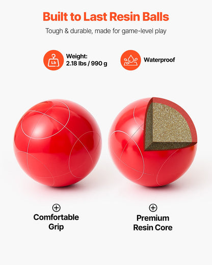 Bocce Ball Set, 107 mm, with 8 Resin Balls, Pallino, Carrying Bag and Measuring Rope, Red and Green 2 Colors, for 2 to 8 Players, Bocce Ball Game Set for Beach, Lawn, Family Backyard, Outdoor