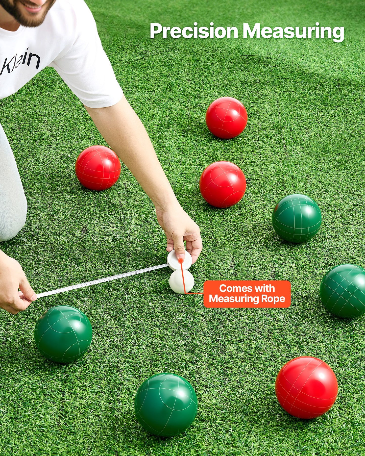 Bocce Ball Set, 107 mm, with 8 Resin Balls, Pallino, Carrying Bag and Measuring Rope, Red and Green 2 Colors, for 2 to 8 Players, Bocce Ball Game Set for Beach, Lawn, Family Backyard, Outdoor