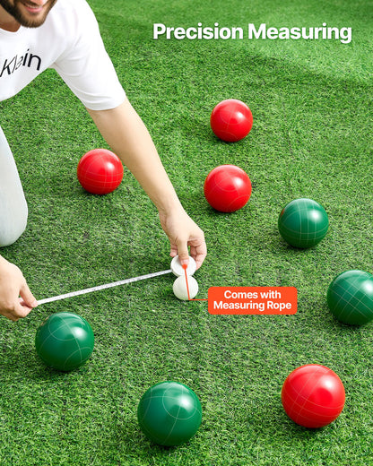 Bocce Ball Set, 107 mm, with 8 Resin Balls, Pallino, Carrying Bag and Measuring Rope, Red and Green 2 Colors, for 2 to 8 Players, Bocce Ball Game Set for Beach, Lawn, Family Backyard, Outdoor