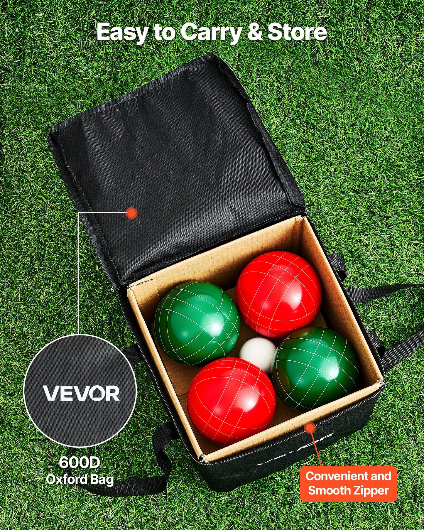Bocce Ball Set, 107 mm, with 8 Resin Balls, Pallino, Carrying Bag and Measuring Rope, Red and Green 2 Colors, for 2 to 8 Players, Bocce Ball Game Set for Beach, Lawn, Family Backyard, Outdoor