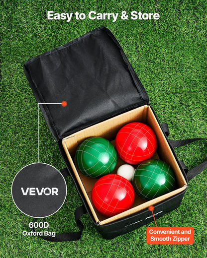Bocce Ball Set, 107 mm, with 8 Resin Balls, Pallino, Carrying Bag and Measuring Rope, Red and Green 2 Colors, for 2 to 8 Players, Bocce Ball Game Set for Beach, Lawn, Family Backyard, Outdoor