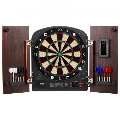 Dartboard and Cabinet Set, Ready-to-Play Bundle Dartboard Cabinet Set, Hideaway Cabinet Features Electronic Scoring, Easy Assembly, Complete with All Accessories, Perfect for Cricket Games