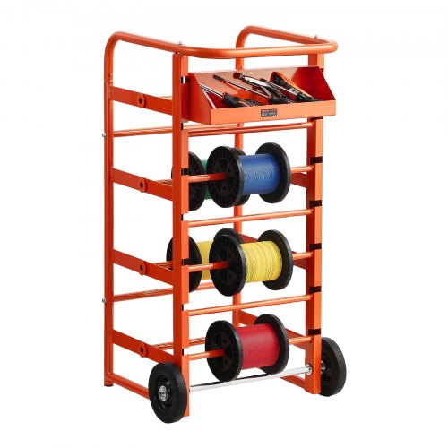 Wire Spool Rack, 11 Rods, Multi-Spool Wire Rack Dispenser, Cable Caddy with Wheels, Cable Holder with Storage Tray for Wiring Storage, for Electrical, Industrial & Retail Use, Working Efficiency