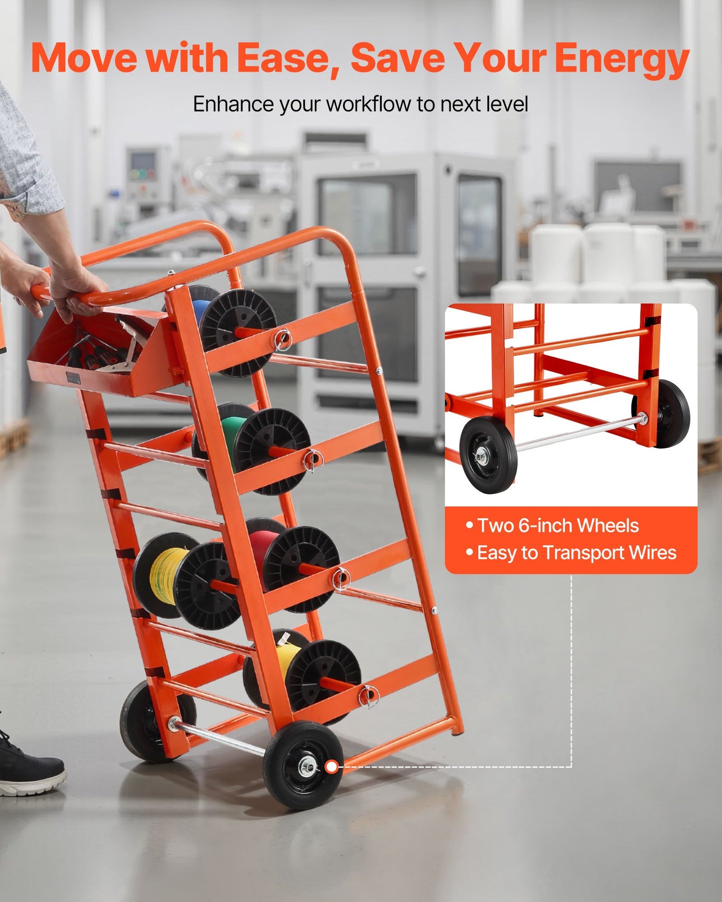 Wire Spool Rack, 11 Rods, Multi-Spool Wire Rack Dispenser, Cable Caddy with Wheels, Cable Holder with Storage Tray for Wiring Storage, for Electrical, Industrial & Retail Use, Working Efficiency