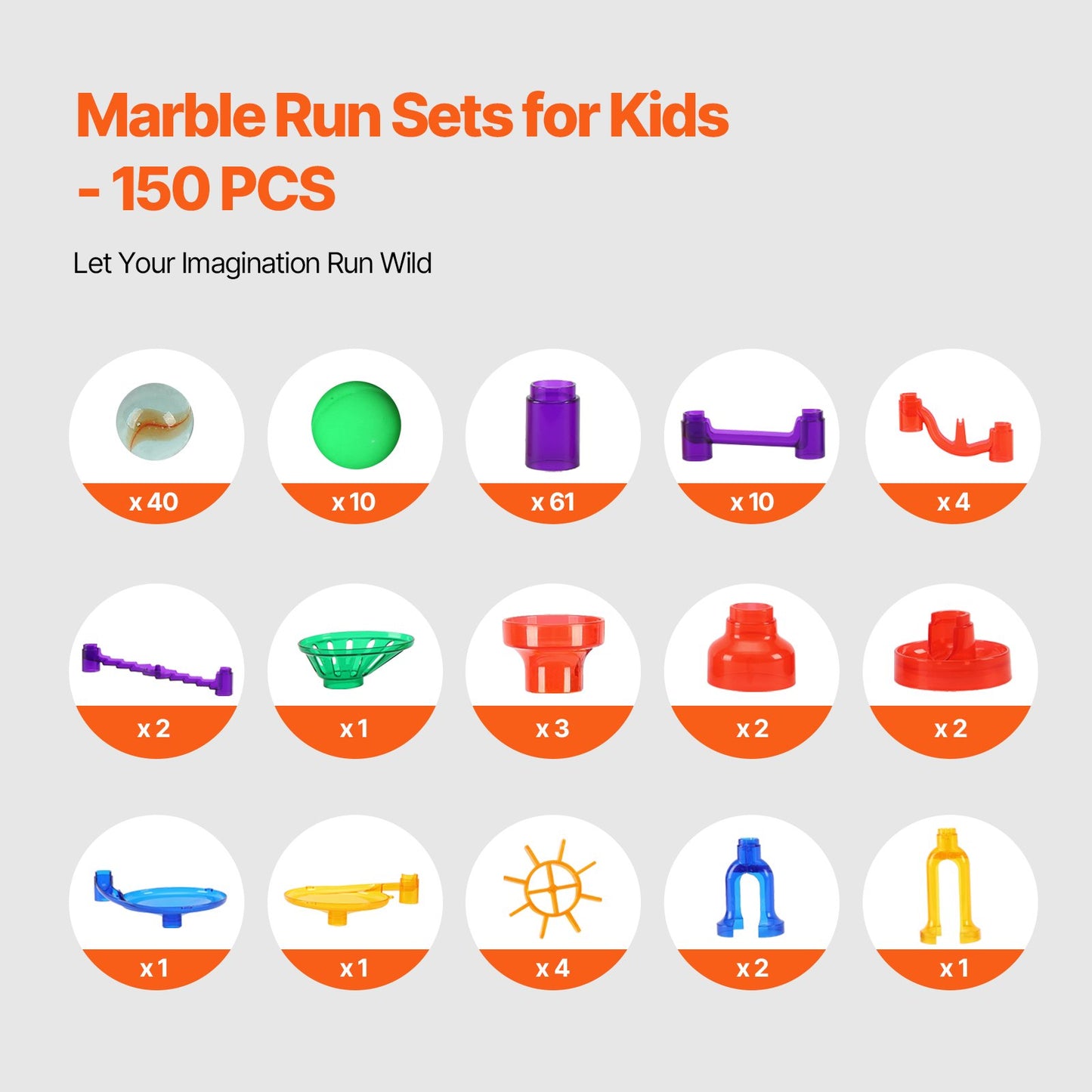 Marble Run Set, 150 Piece Marble Maze Building Block Brain Game, with 10 Glow in the Dark Marbles + 40 Glass Marbles, Educational Learning Race Track STEM Toys, for Kids, Boys, Girls Ages 3 +