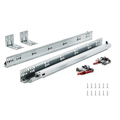 10 Pairs of 533.4mm Drawer Bottom Side Mount Rails, Heavy Duty Full Ball Bearing Extension Steel Track, Soft-Close Noiseless Guide Glides Cabinet Kitchen Runners with Locking Mechanism, 100 Lbs