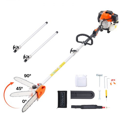 Gas Pole Saw, 43CC 2 Stroke Gas Powered Pole Saws with 25.4 cm Cutting Bar, Cordless Tree Trimmer with Rotatable Head, 2.1 to 3.6 m Extendable, Powerful Chainsaw for Tree Trimming Pruning
