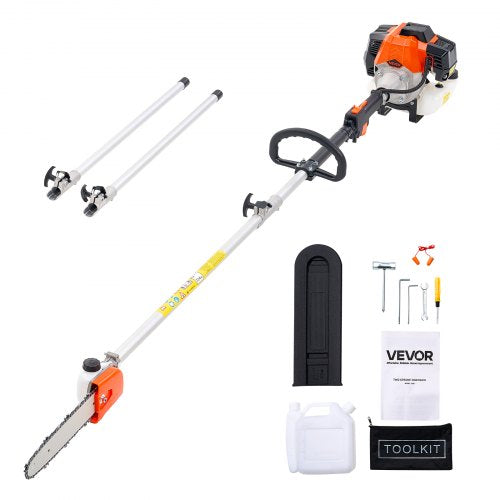 Gas Pole Saw, 33CC 2 Stroke Gas Powered Pole Saws with 20.3 cm Cutting Bar, Cordless Tree Trimmer with 850ml Fuel Tank, 2.08 to 3.58 m Extendable, Powerful Chainsaw for Tree Trimming Pruning