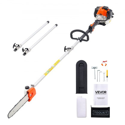 Bensindriven stångsåg, 25CC 2-takts bensindriven stångsåg med 30,5 cm skärsvärd, sladdlös trädtrimmer med 650 ml bränsletank, 2,12 till 3,62 m utdragbar, kraftfull motorsåg för trädbeskärning