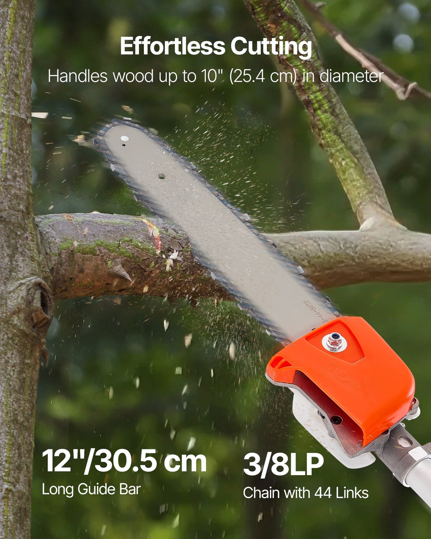 Bensindriven stångsåg, 25CC 2-takts bensindriven stångsåg med 30,5 cm skärsvärd, sladdlös trädtrimmer med 650 ml bränsletank, 2,12 till 3,62 m utdragbar, kraftfull motorsåg för trädbeskärning