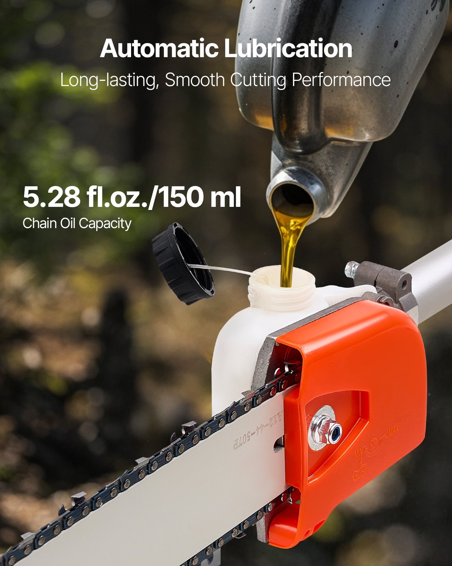 Bensindriven stångsåg, 25CC 2-takts bensindriven stångsåg med 30,5 cm skärsvärd, sladdlös trädtrimmer med 650 ml bränsletank, 2,12 till 3,62 m utdragbar, kraftfull motorsåg för trädbeskärning