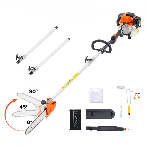 Bensindriven stångsåg, 43CC 2-takts bensindriven stångsåg med 30,48 cm skärsvärd, sladdlös trädtrimmer med roterbart huvud, 2,16 till 3,66 m utdragbar, kraftfull motorsåg för trädbeskärning