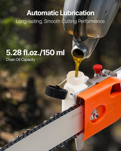 Bensindriven stångsåg, 43CC 2-takts bensindriven stångsåg med 30,48 cm skärsvärd, sladdlös trädtrimmer med roterbart huvud, 2,16 till 3,66 m utdragbar, kraftfull motorsåg för trädbeskärning