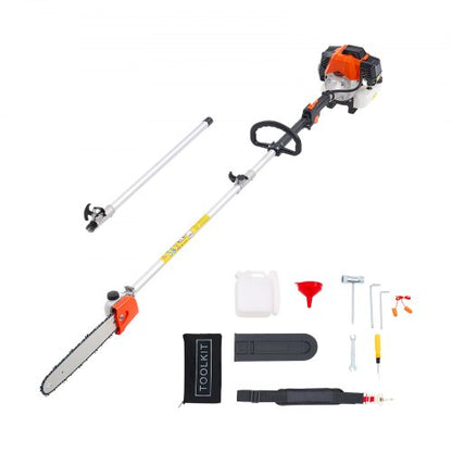 Bensindriven stångsåg, 33CC 2-takts bensindriven stångsåg med 35,6 cm skärsvärd, sladdlös trädtrimmer med 850 ml bränsletank, 2,2 till 2,94 m utdragbar, kraftfull motorsåg för trädbeskärning