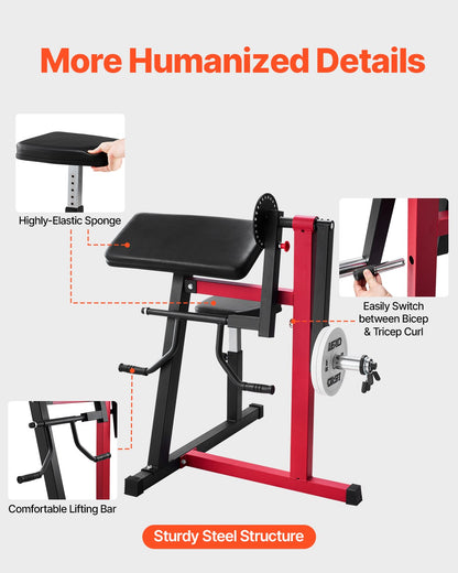 Preacher Curl Machine, 2-i-1 Bicep Curl-maskin och Triceps Extension-maskin, Sittande arm-isolerad bicepsstation, Styrketräningsbänk, Träningsutrustning för hemmagym