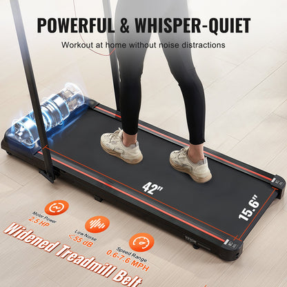 Walking Pad, Under Desk Treadmill for Home Office, Working Walking Running Machine, 265 Lbs Capacity Folding Treadmill, 2.5HP 2 in 1 Portable Pad with Handle Bar, Remote Control and LED Display