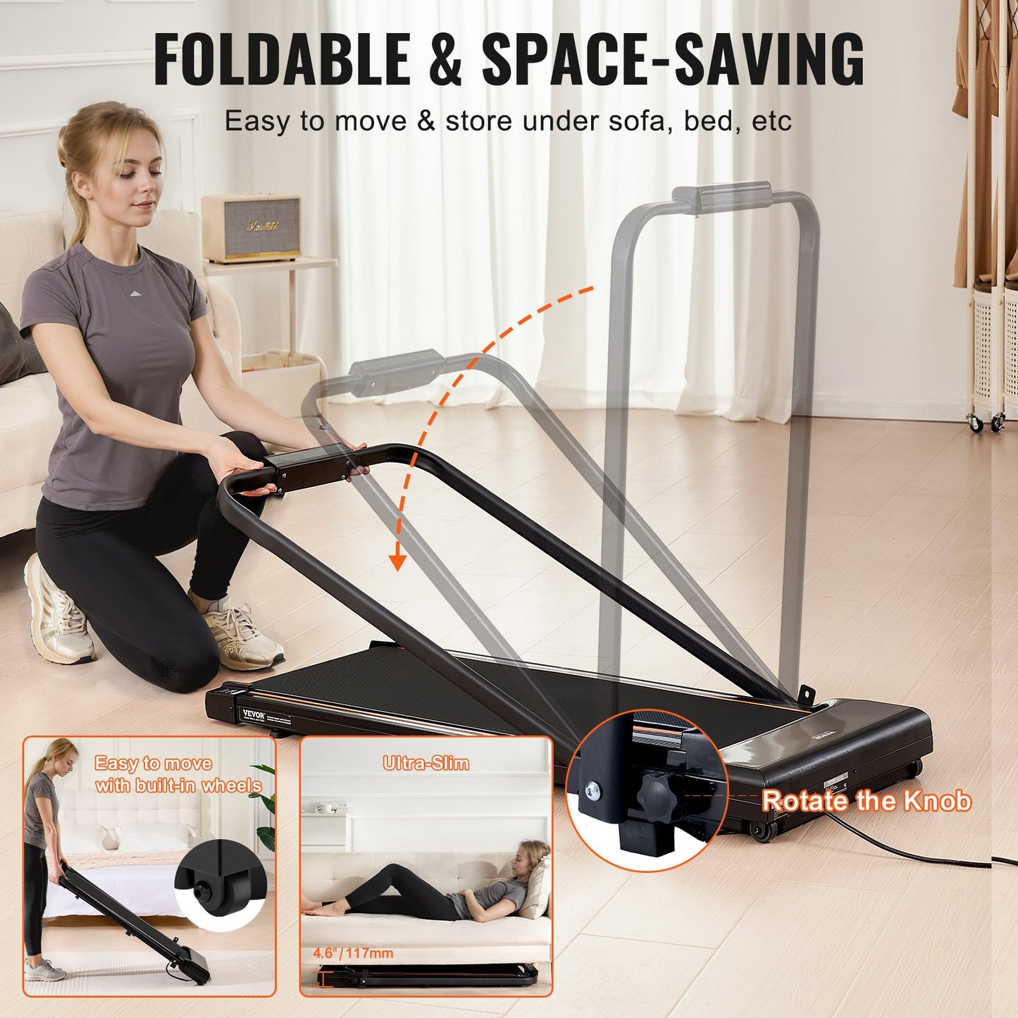 Walking Pad, Under Desk Treadmill for Home Office, Working Walking Running Machine, 265 Lbs Capacity Folding Treadmill, 2.5HP 2 in 1 Portable Pad with Handle Bar, Remote Control and LED Display