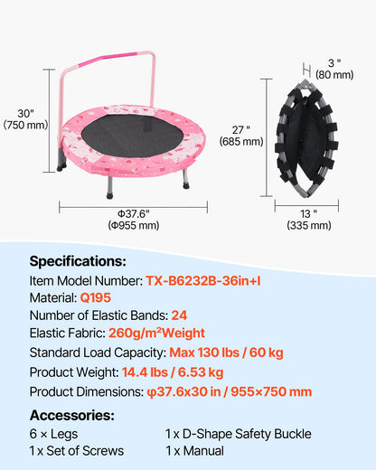 36" Kids Trampoline, 3FT Indoor Outdoor Trampoline, Foldable Mini Trampoline with Handle, Rebounder Trampoline for Toddlers, Birthday Gift for 3+ Years Children, Boys Girls for Fun, Red