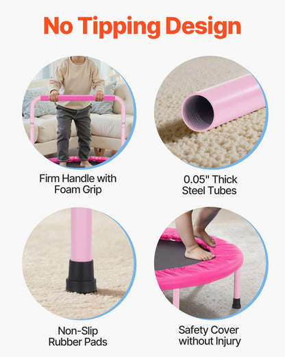 91 cm barnstudsmatta, 1 meter inomhus- och utomhusstudsmatta, hopfällbar ministudsmatta med handtag, rebounderstudsmatta för småbarn, födelsedagspresent till barn från 3 år, pojkar och flickor för skojs skull, rosa