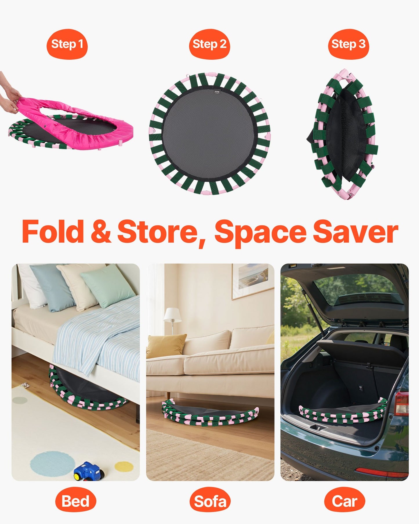 91 cm barnstudsmatta, 1 meter inomhus- och utomhusstudsmatta, hopfällbar ministudsmatta med handtag, rebounderstudsmatta för småbarn, födelsedagspresent till barn från 3 år, pojkar och flickor för skojs skull, rosa