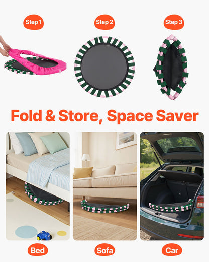 91 cm barnstudsmatta, 1 meter inomhus- och utomhusstudsmatta, hopfällbar ministudsmatta med handtag, rebounderstudsmatta för småbarn, födelsedagspresent till barn från 3 år, pojkar och flickor för skojs skull, rosa