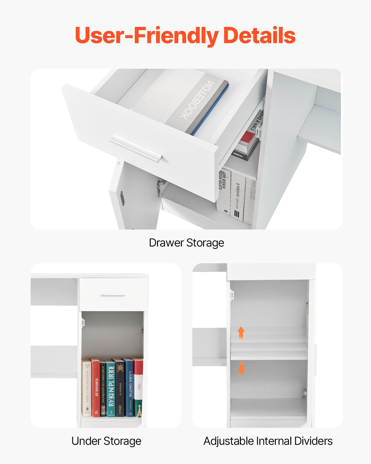 Small Desk with Drawer, Kids Desk for Bedroom, Wooden Simple Study Table for Drawing, Reading, Writing, Rectangle MDF Study Storage Table with Adjustable Shelf for Home, Office, White