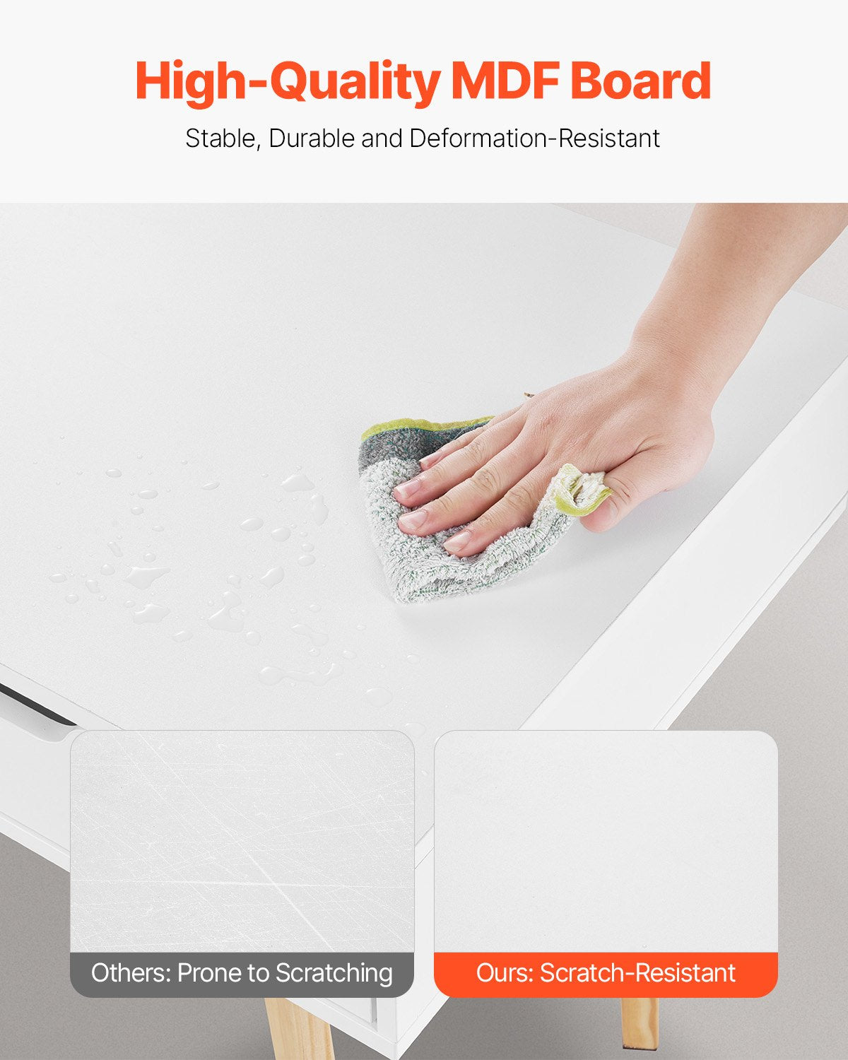 Small Desk with Drawers, Kids Desk for Bedroom, Wooden Simple Study Table for Drawing, Reading, Writing, Rectangle MDF Furniture Study Storage Table for Home, Office, White + Wood