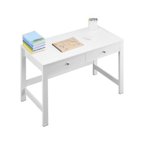 Small Desk with Drawers, Kids Desk for Bedroom, Modern Simple Study Table for Drawing, Reading, Writing, Rectangle MDF Furniture Study Storage Table for Home, Office, White