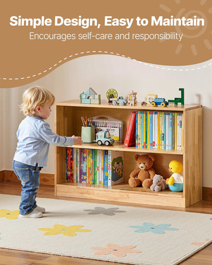 Montessori Bookshelf, 870 mm Width Toy Storage Organizer, 2-Tier Kids Display Storage Cabinet, Daycare Furniture, Kids Bookshelf for Bedroom, Nursery, Living Room, Entryway, Preschool, Brown