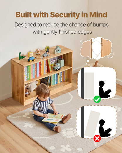 Montessori Bookshelf, 870 mm Width Toy Storage Organizer, 2-Tier Kids Display Storage Cabinet, Daycare Furniture, Kids Bookshelf for Bedroom, Nursery, Living Room, Entryway, Preschool, Brown
