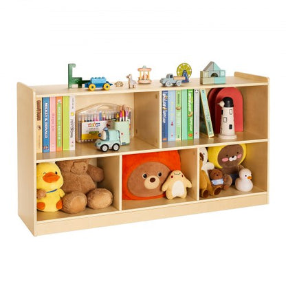 Montessori Bookshelf, 1140 mm Width Toy Storage Organizer, 5-Section Kids Display Storage Cabinet, Daycare Furniture, Kids Bookshelf for Bedroom, Nursery, Living Room, Entryway, Preschool, Brown