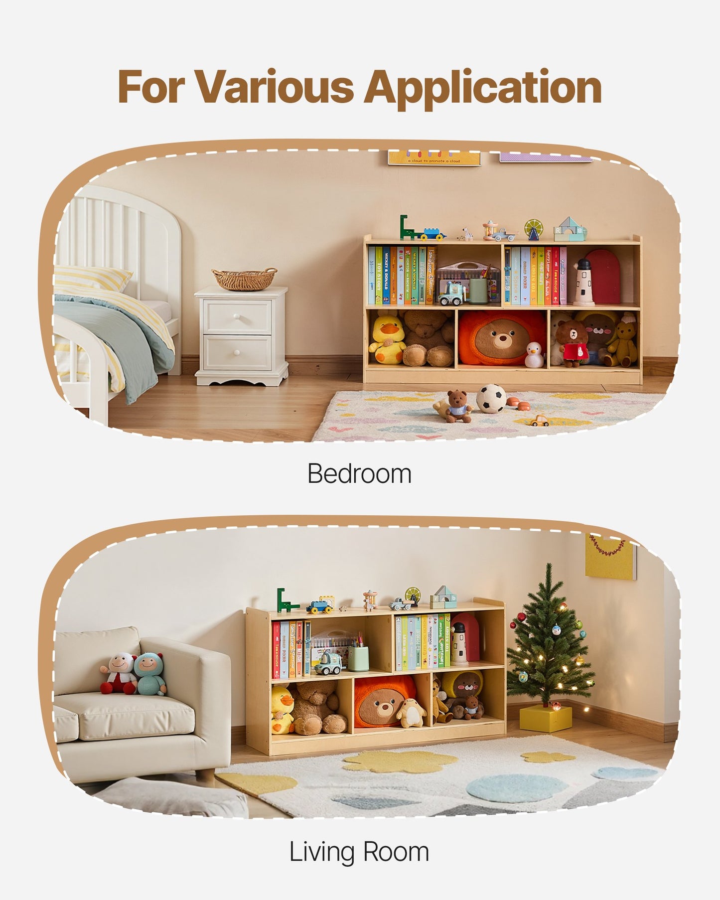 Montessori Bookshelf, 1140 mm Width Toy Storage Organizer, 5-Section Kids Display Storage Cabinet, Daycare Furniture, Kids Bookshelf for Bedroom, Nursery, Living Room, Entryway, Preschool, Brown