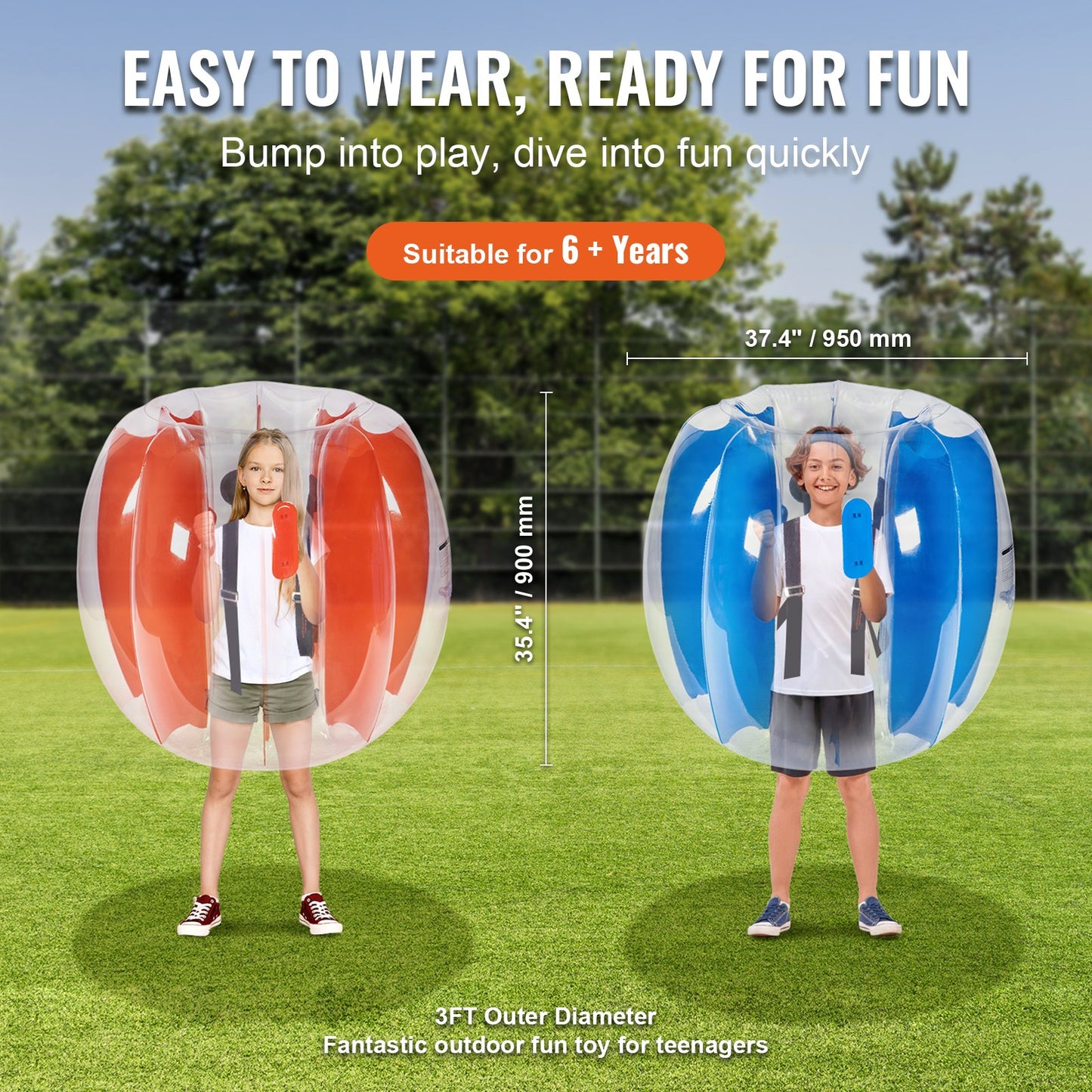 Uppblåsbara Bumper Balls 2-pack, 3FT/0.9M Body Sumo Zorb-bollar för barn och tonåringar, slitstarka PVC-människohamster-bubbelbollar för utomhusspel, Bumper Bopper-leksaker för lekplats, gård, park