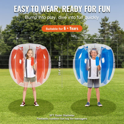 Uppblåsbara Bumper Balls 2-pack, 3FT/0.9M Body Sumo Zorb-bollar för barn och tonåringar, slitstarka PVC-människohamster-bubbelbollar för utomhusspel, Bumper Bopper-leksaker för lekplats, gård, park
