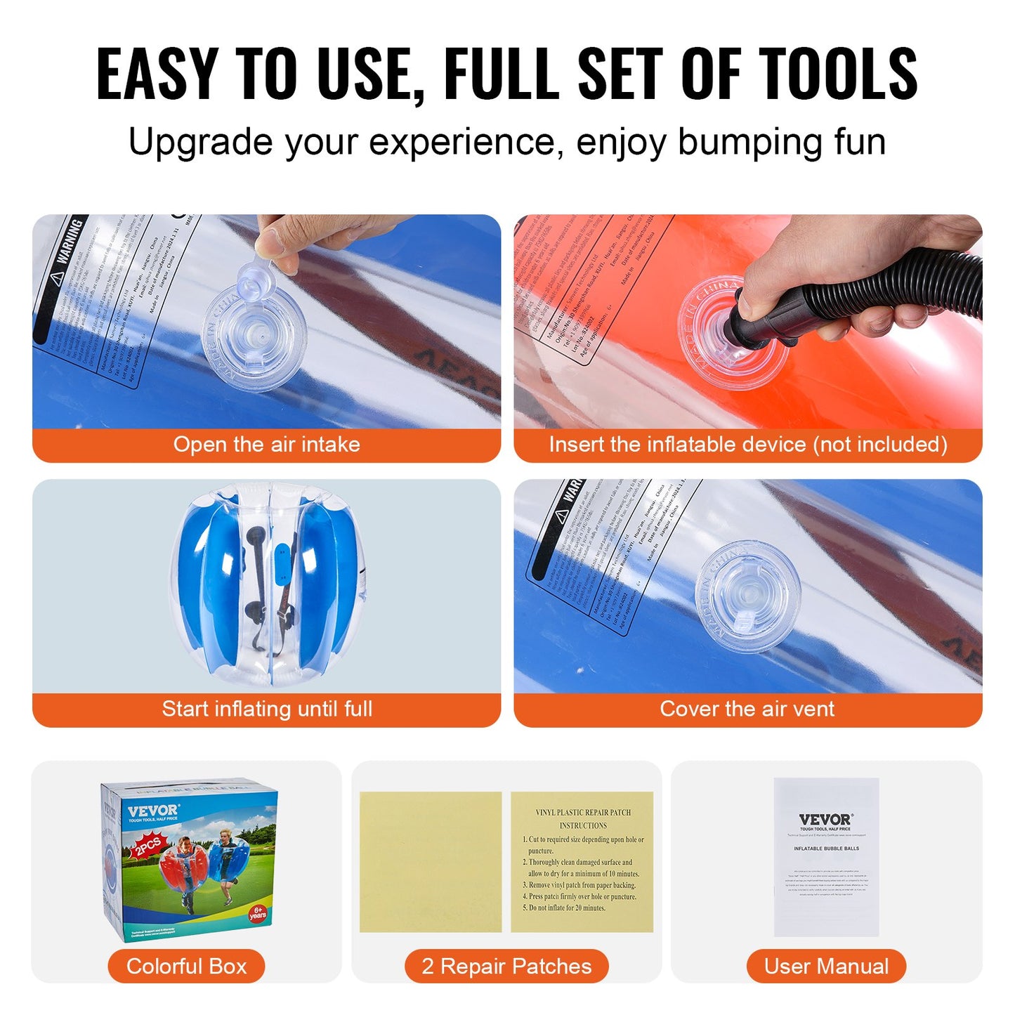 Uppblåsbara Bumper Balls 2-pack, 3FT/0.9M Body Sumo Zorb-bollar för barn och tonåringar, slitstarka PVC-människohamster-bubbelbollar för utomhusspel, Bumper Bopper-leksaker för lekplats, gård, park