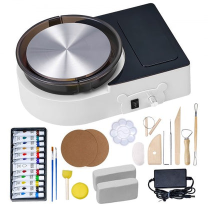 Mini Pottery Wheel, 158 mm Turntable, Forward and Reverse Rotation, Adjustable Speed, Electric Clay Wheel for Kids and Adults, with Clay Shaping Tools, for Home DIY, Pottery Classes, White