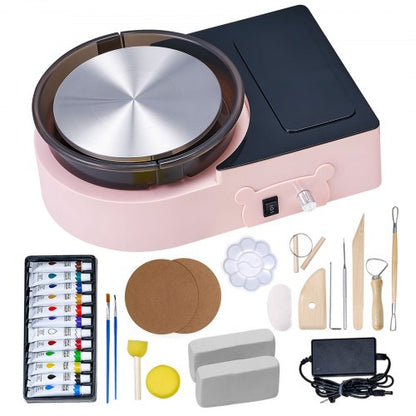 Mini keramikhjul, 158 mm roterande tallrik, framåt- och bakåtrotation, justerbar hastighet, elektrisk lerhjul för barn och vuxna, med lerformningsverktyg, för hemmafix, keramikkurser, rosa