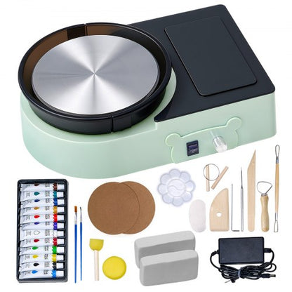 Mini keramikhjul, 158 mm roterande tallrik, framåt- och bakåtrotation, justerbar hastighet, elektrisk lerhjul för barn och vuxna, med lerformningsverktyg, för hemmafix, keramikkurser, grön