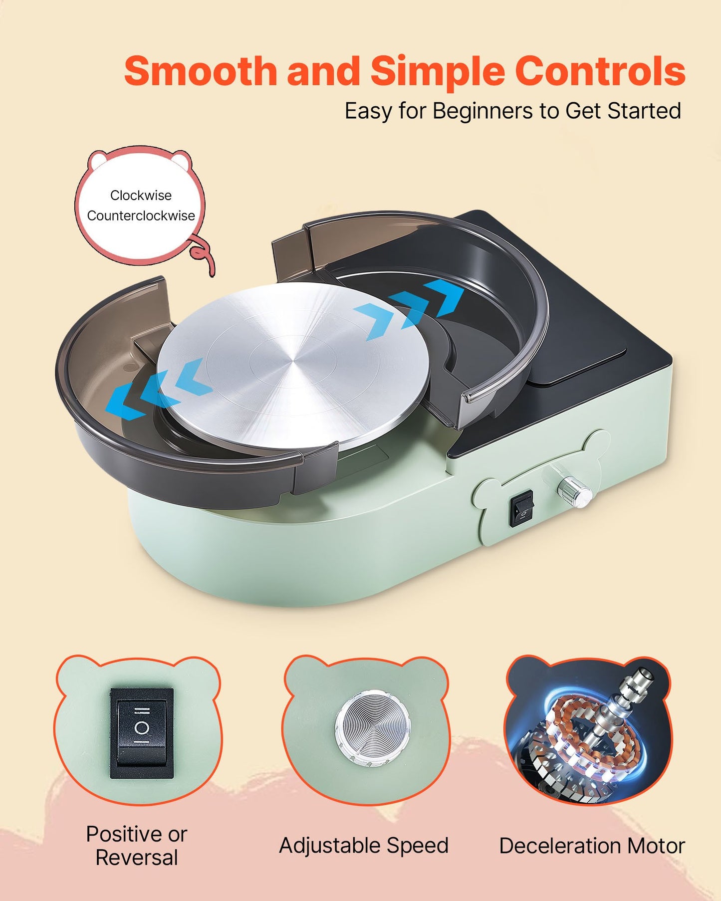 Mini keramikhjul, 158 mm roterande tallrik, framåt- och bakåtrotation, justerbar hastighet, elektrisk lerhjul för barn och vuxna, med lerformningsverktyg, för hemmafix, keramikkurser, grön