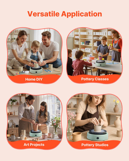 Mini lerhjul, 158 mm roterande tallrik, framåt- och bakåtrotation, justerbar hastighet, elektrisk lerhjul för barn och nybörjare, med formverktyg, för hemmafix, keramikkurser, grön