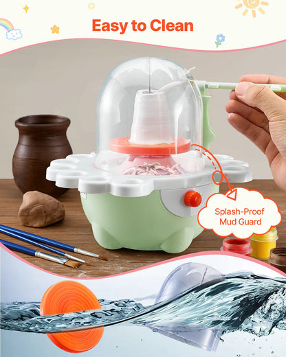 Mini keramikhjul, 50 mm och 80 mm roterande tallrikar, justerbar hastighet, elektrisk lerhjul för barn och nybörjare, komplett keramikset med lerskulpturverktyg, present till pojkar och flickor, grön