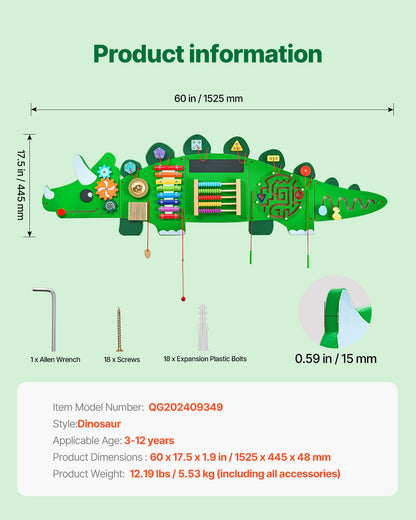 Dinosaur Activity Wall Busy Board Panels, 11 Activities, Montessori Sensory Wall Toy for Kids 3-12 Years, Montessori Learning Activity Center, Ideal for Toddler Playroom Nursery Classroom